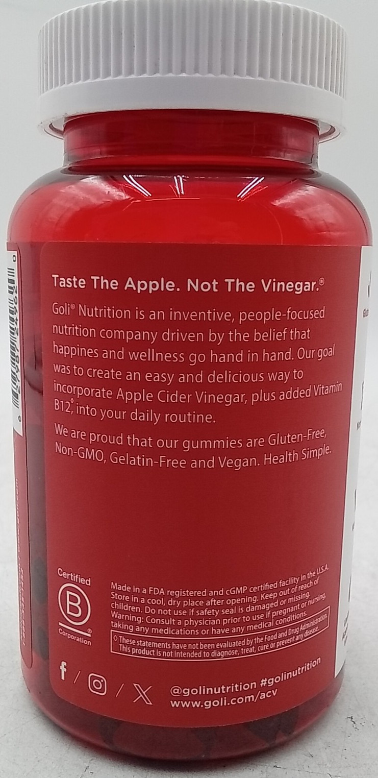 Goli Nutrition Apple Cider Vinegar Gummies 60 Count Exp 6/27