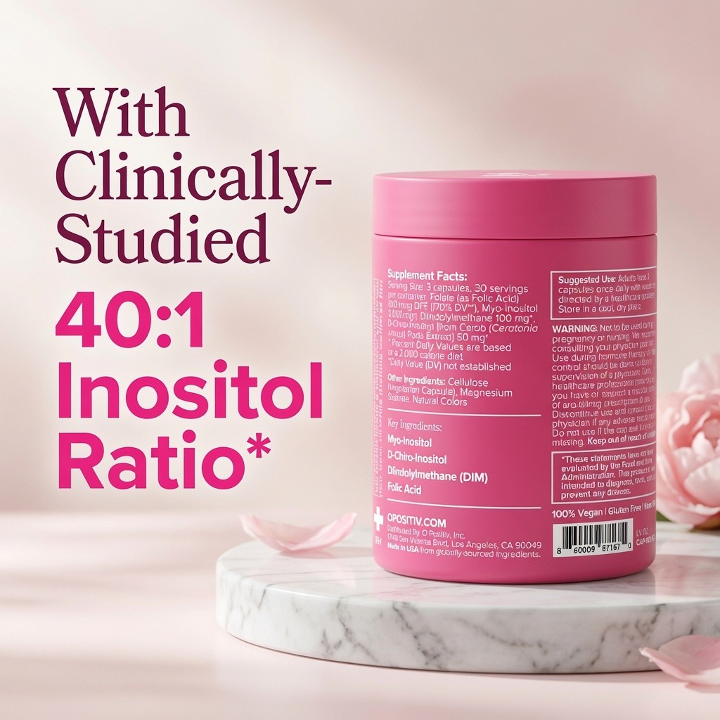 FLO Women Inositol 40 to 1 Ratio Capsules 90 Ct-DIM&Folic Acid for Daily Balance
