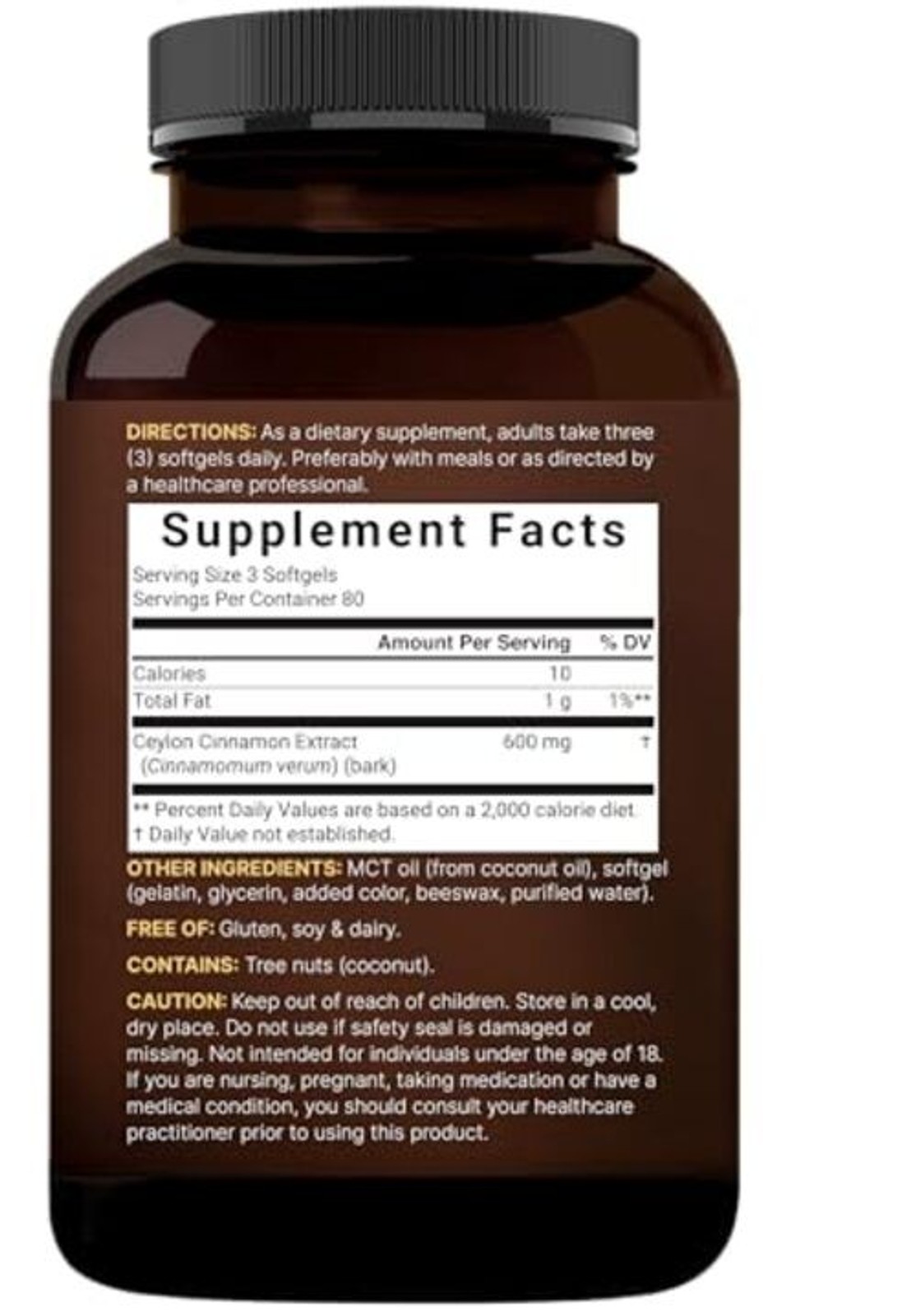 Ceylon Cinnamon, 240 Softgels – Cinnamon Supplement Made with MCT Oil –
