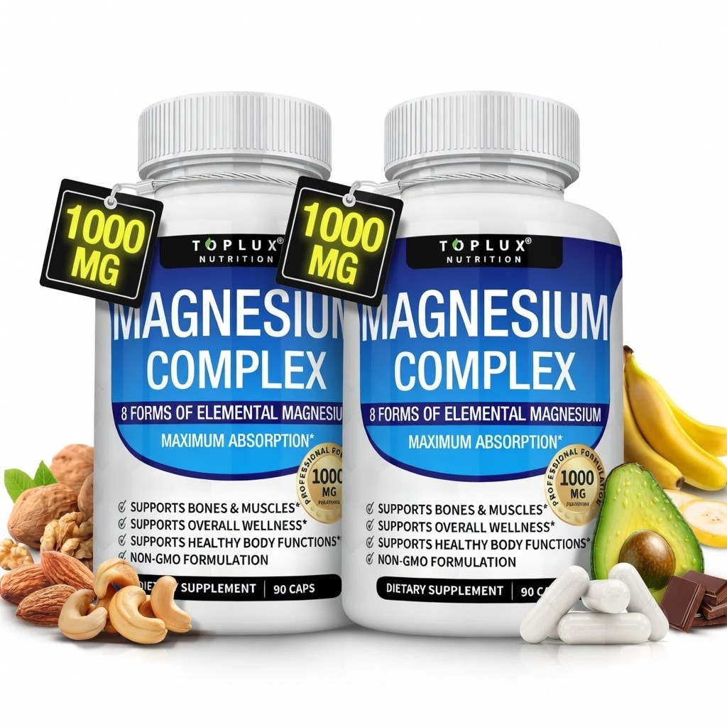 2PACK Toplux 8 Forms Magnesium Complex 1000mg Daily Mineral Health Supplement