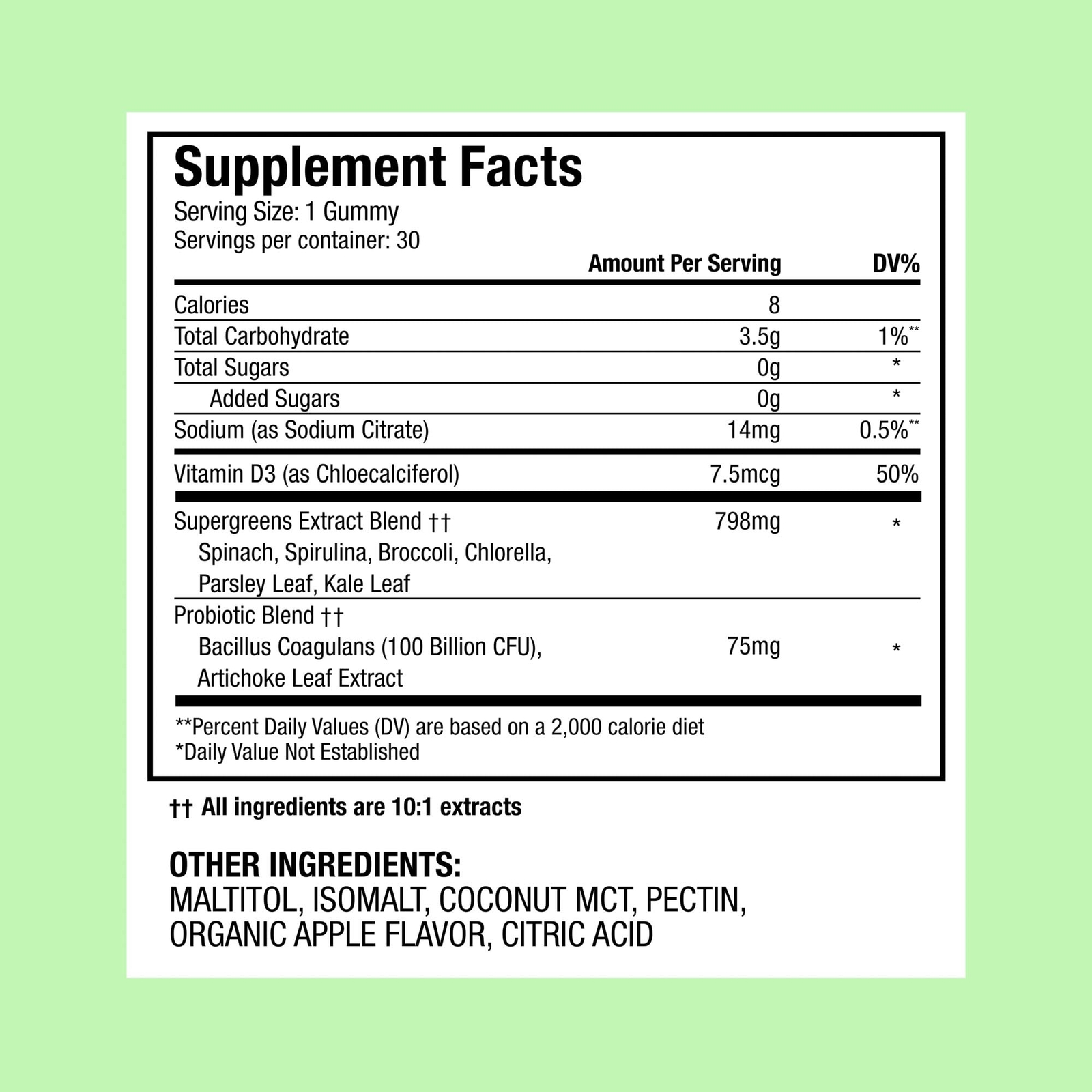 KIDS SUPER VEGGIE GUMMIES Green Apple Flavor 30ct 2 Pack WONDERGREENS