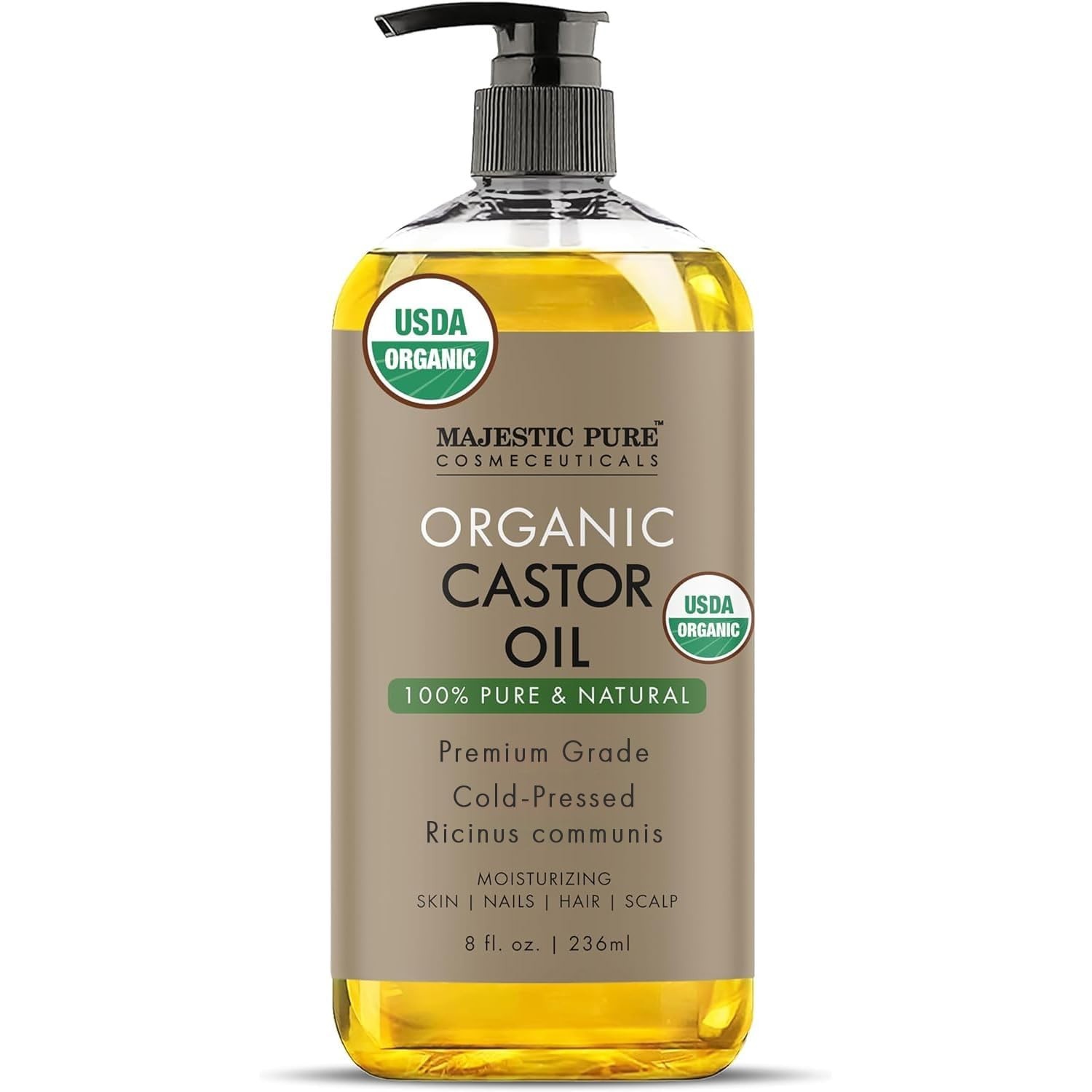 USDA Organic Castor Oil – 100% Pure, Cold Pressed, 8 Fl Oz
