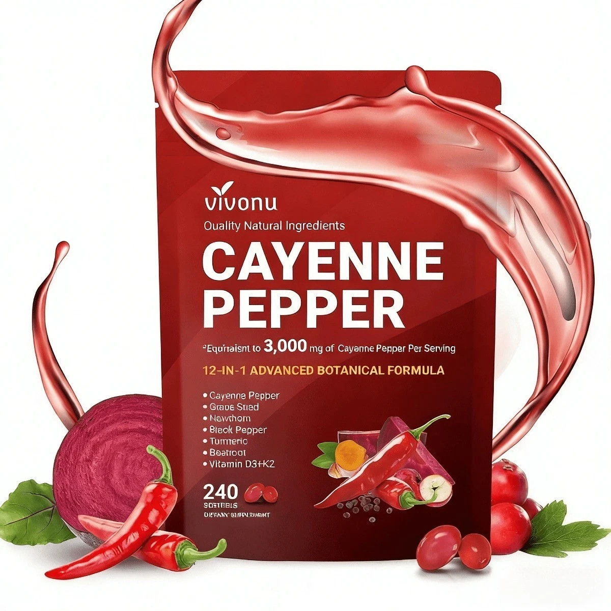 VivoNu Cayenne Pepper Softgels – Leg Vein,Heart & Vessel Wellness|Vitamins E/D3+
