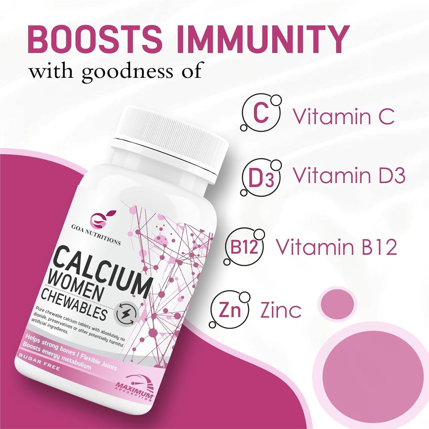 GOA NUTRI.TIONS Calcium D3 K2 Magnesium Zinc Women 60 Tabs