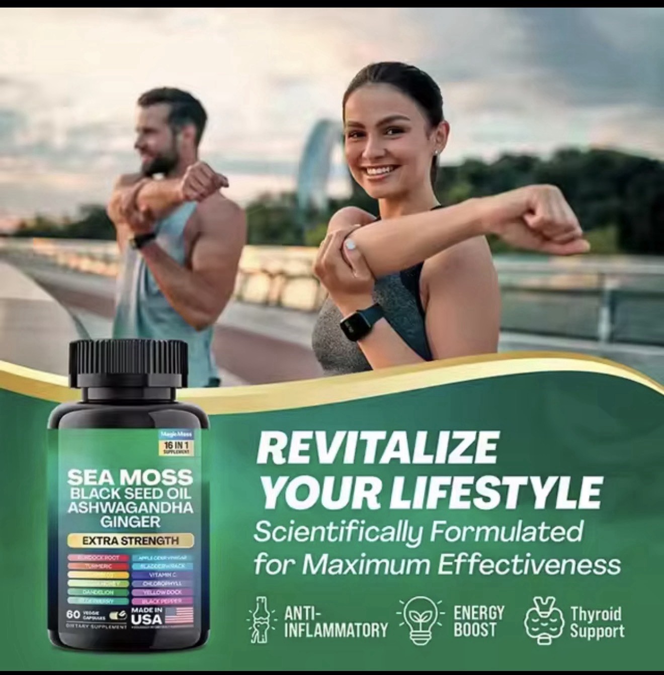 Sea Moss, Black Seed Oil, Ashwagandha, Turmeric, Ginger (16 in 1) 60 Capsules