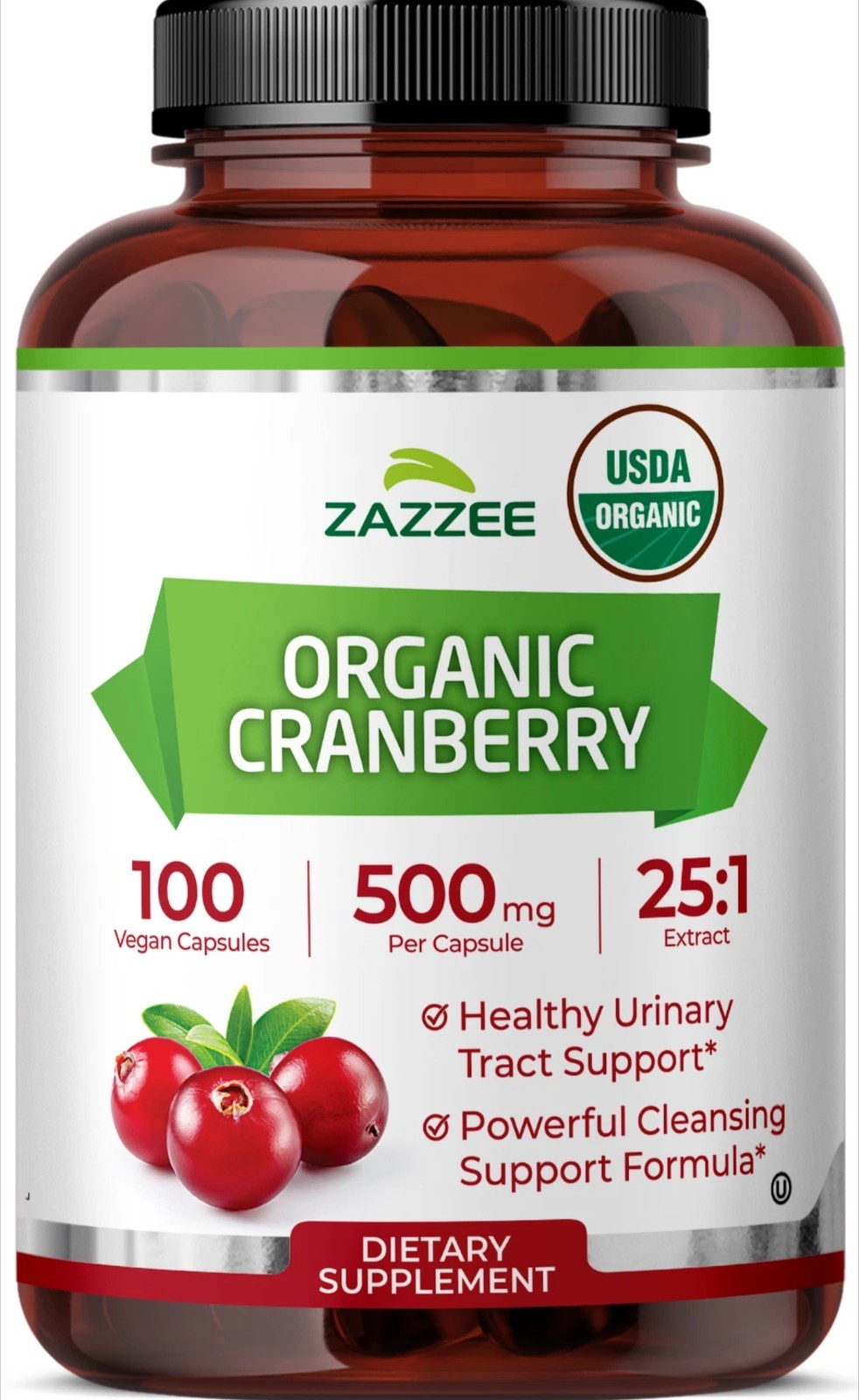 Zazzee USDA Organic Cranberry 25:1 Extract, 500 mg, 100 Vegan Capsules, Kosher