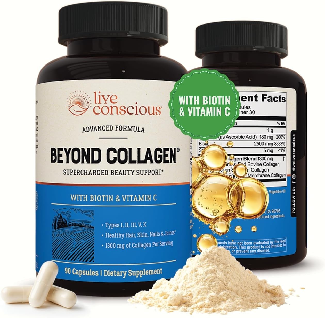 Live Conscious Beyond Collagen Multi Collagen Capsules – Types I, II, III, V & X
