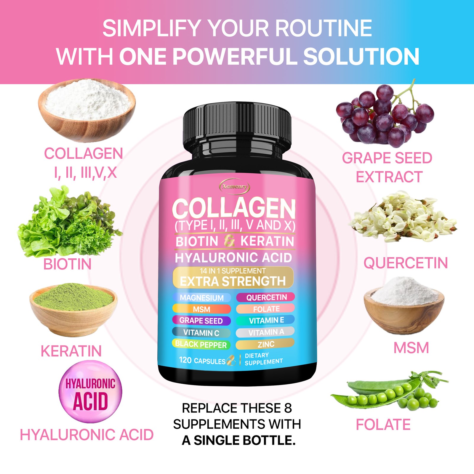 120pcs Collagen – Hair, Skin & Nails, Premium Collagen Supplement, Max Strength