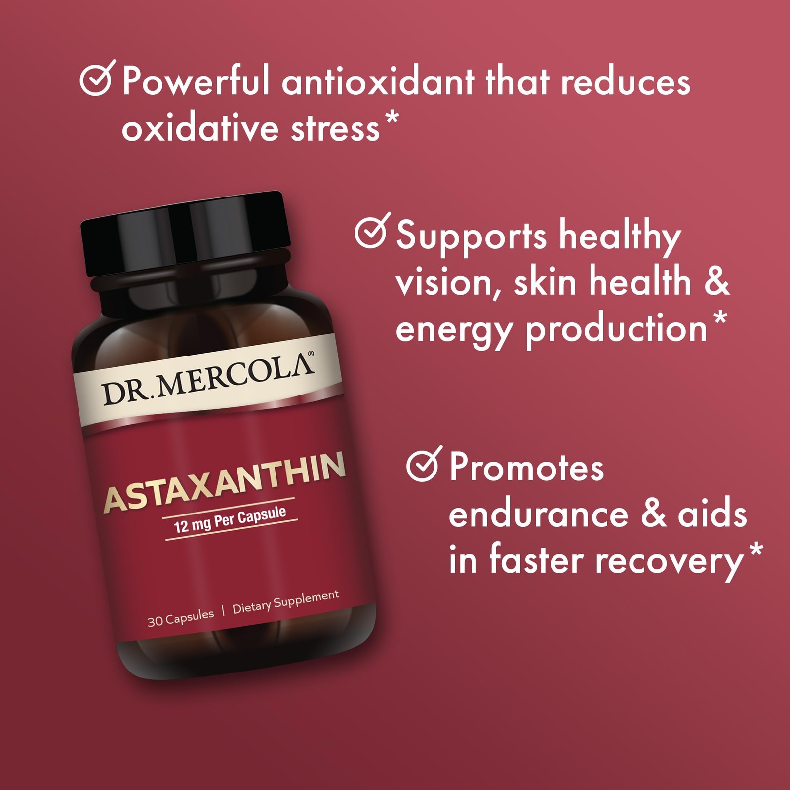 Dr. Mercola Organic Astaxanthin – 12 mg 30 Count (Pack of 1), Tan
