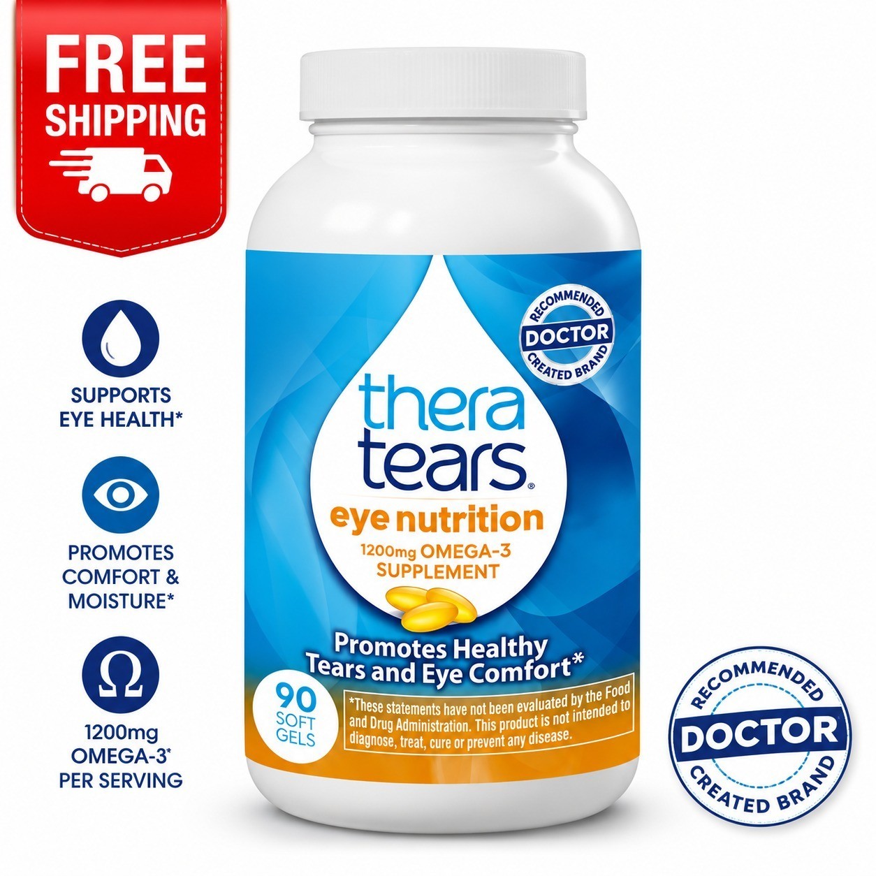 TheraTears Omega 3 Supplement, 1200mg, 90 ct (Pack of 1) 90 Count