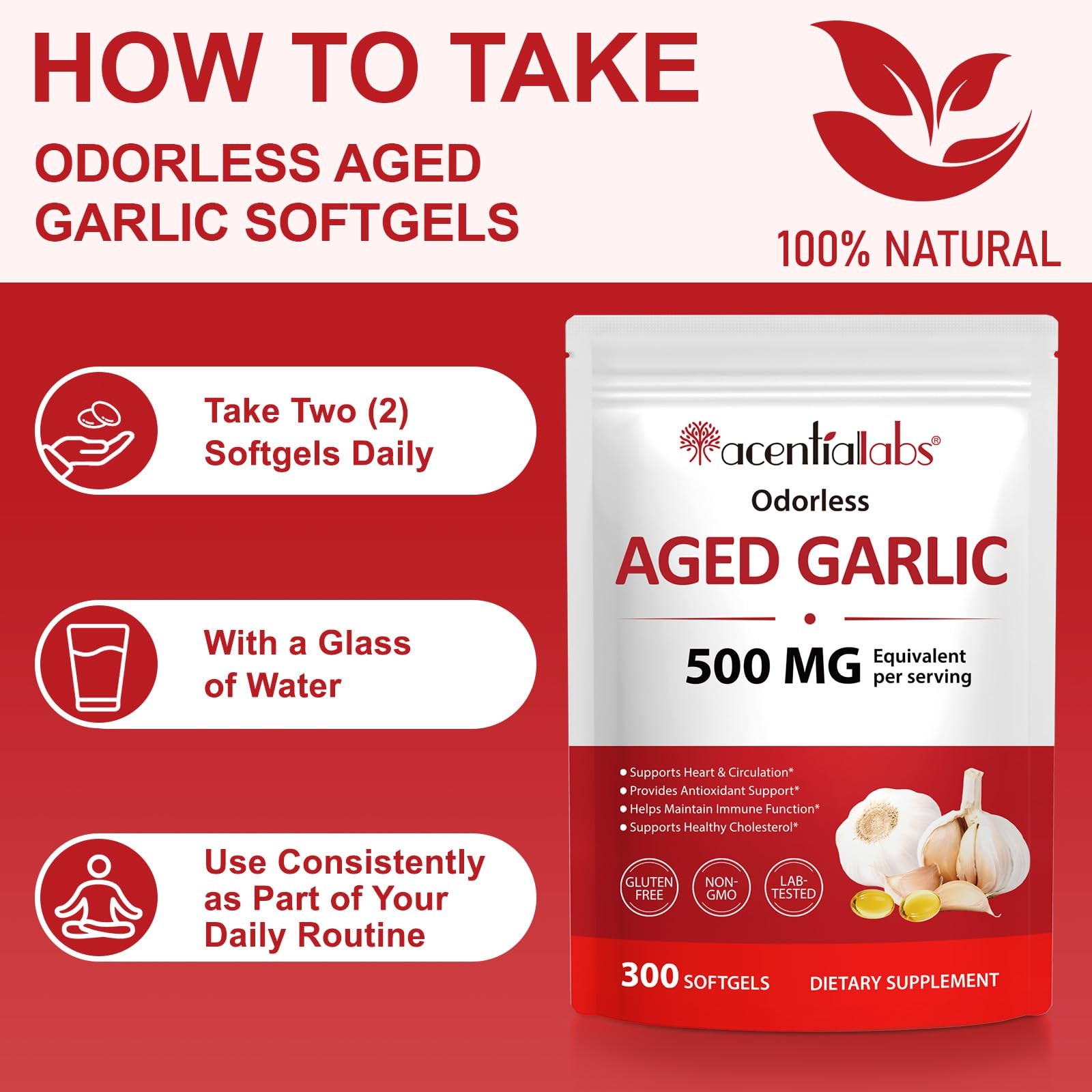 AUIWQWFI Odorless Aged Garlic Supplement – 500mg per 300 Count (Pack of 1)