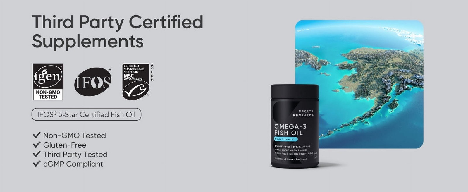 Sports Research Omega 3 Fish Oil Supplement, Triple Strength 1250mg Omega 3