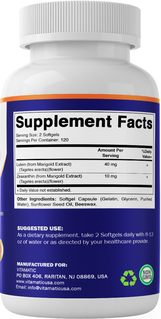 Vitamatic Lutein 40mg with Zeaxanthin 10mg, Eye Health Support Supplement, 240 S