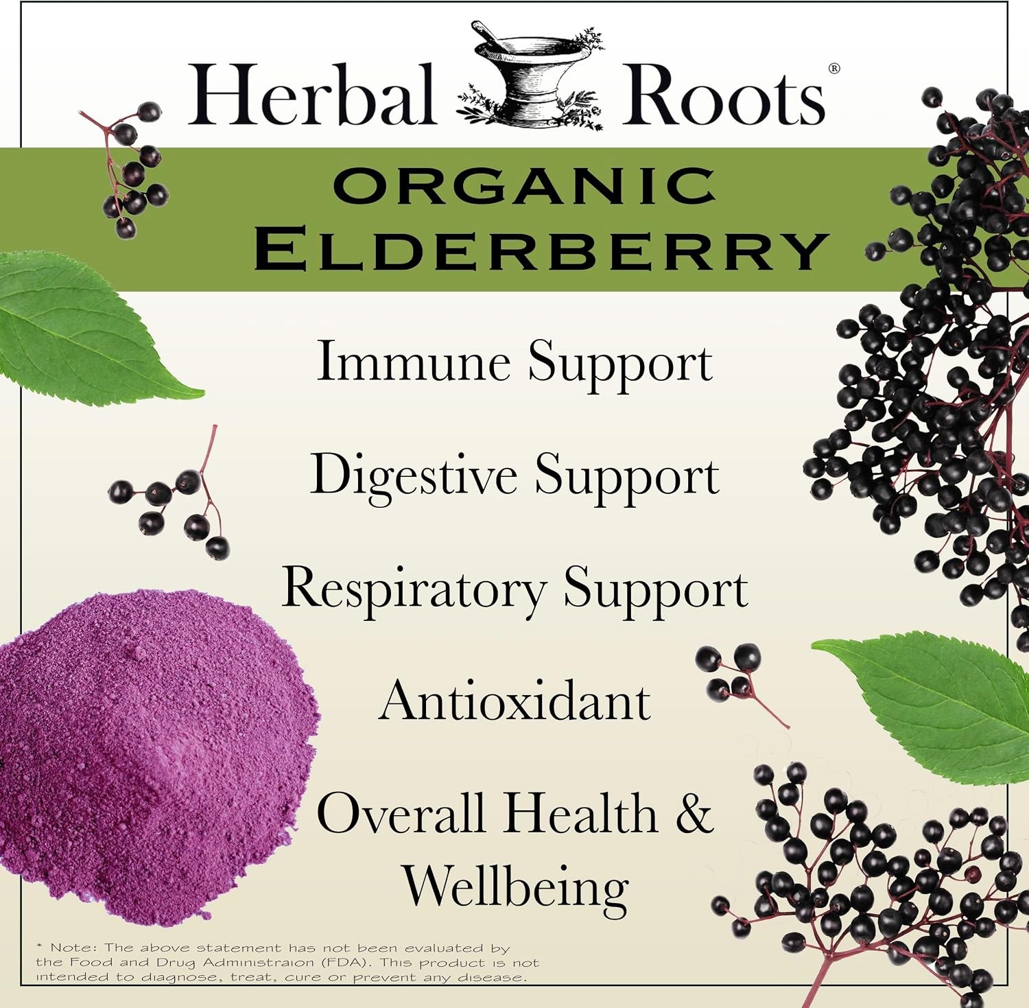 Roots Organic Black Elderberry Capsules – Max Strength – USDA Certified O