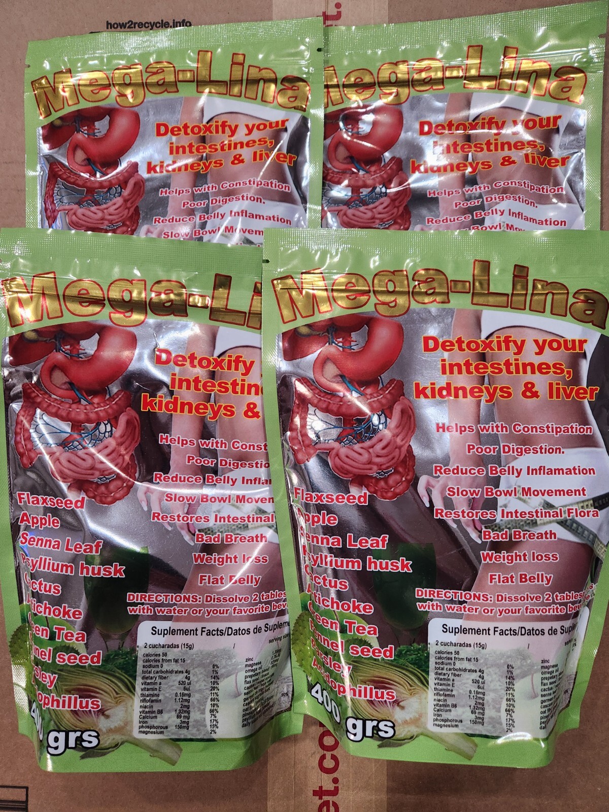 4 MEGALINA DETOXIFY YOUR INTESTINES , KIDNEYS & LIVER FLAXSEED 14 OZ EA. 12/2028