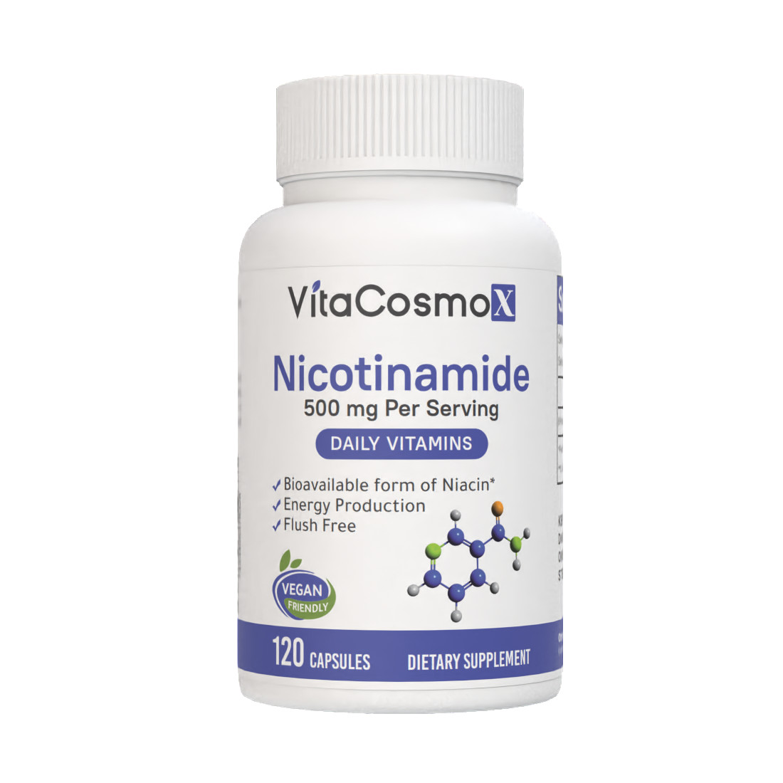 VitaCosmoX Niacinamide (Vitamin B3) 500mg, 120 Capsules Flush Free, Gluten Free