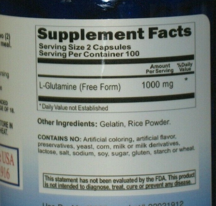 L Glutamine Amino Acid 1000 mg 200 Capsules Endurance, Strength, Recovery