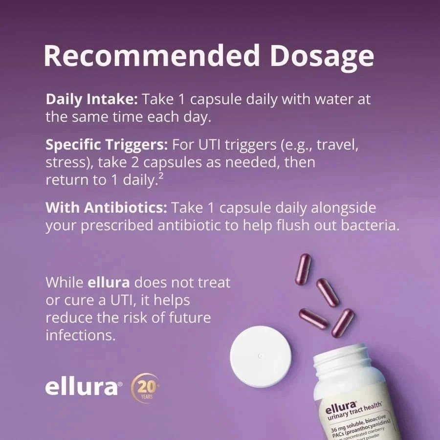 1 Pack Ellura 36mg Cranberry Capsules 90ct UTI Support Supplement Urinary Health