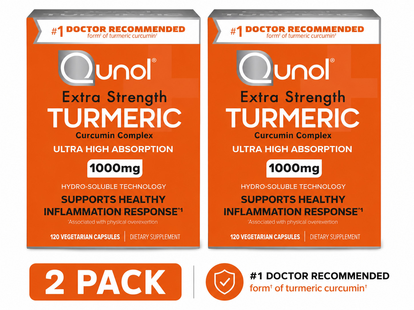 2 PACK – Qunol Tumeric Curcumin with Ultra High Absorption 1000mg, 120ct Each