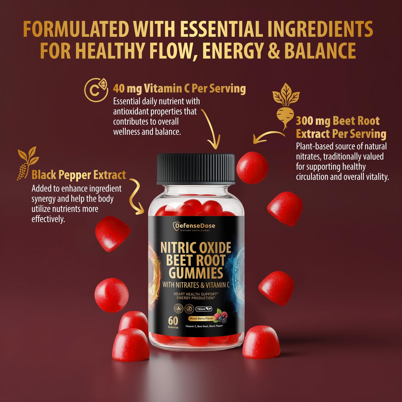 Beet Root Gummies – Advanced Nitric Oxide Blood Pressure & Heart Soft Chews S…