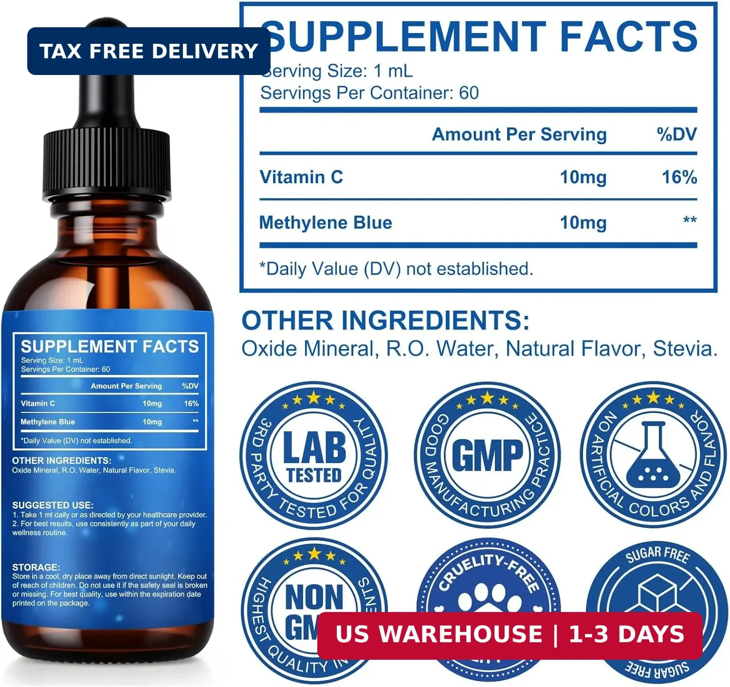Blue Supplement – Pharmaceutical Grade, 2 FL OZ, 1% USP Grade, Liquid