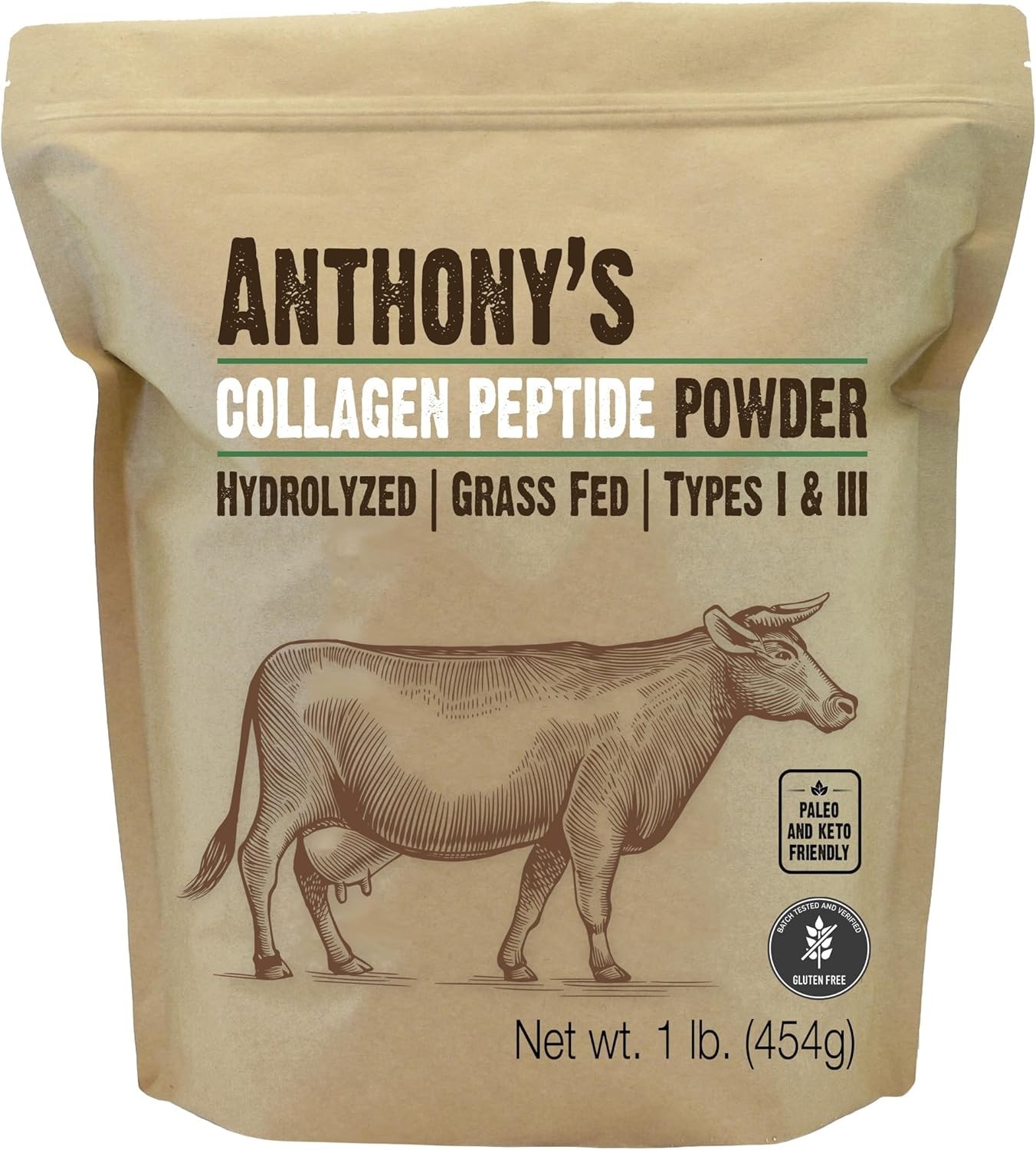 Collagen Peptide Powder, 1 lb, Pure Hydrolyzed, Gluten Free, Keto and Paleo Frie