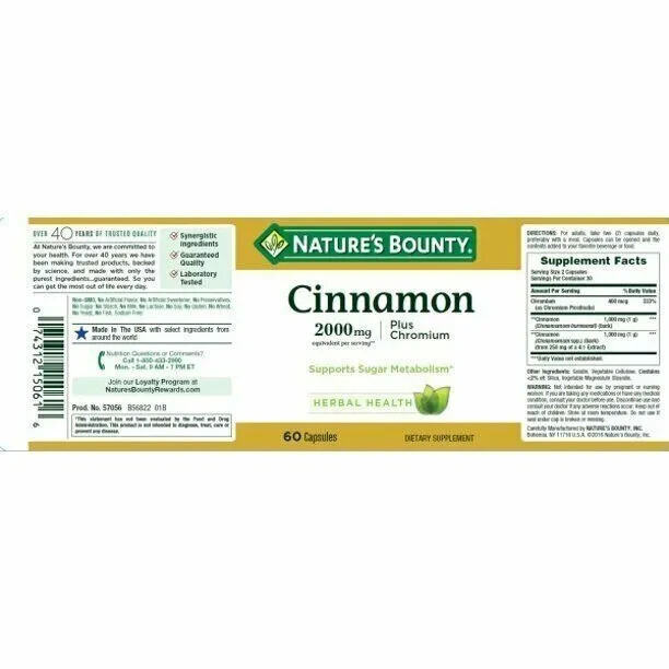 3 Pack Cinnamon 2000 mg + Chromium 180 Capsules (3×60) 1000 mg per Caps Exp 2026