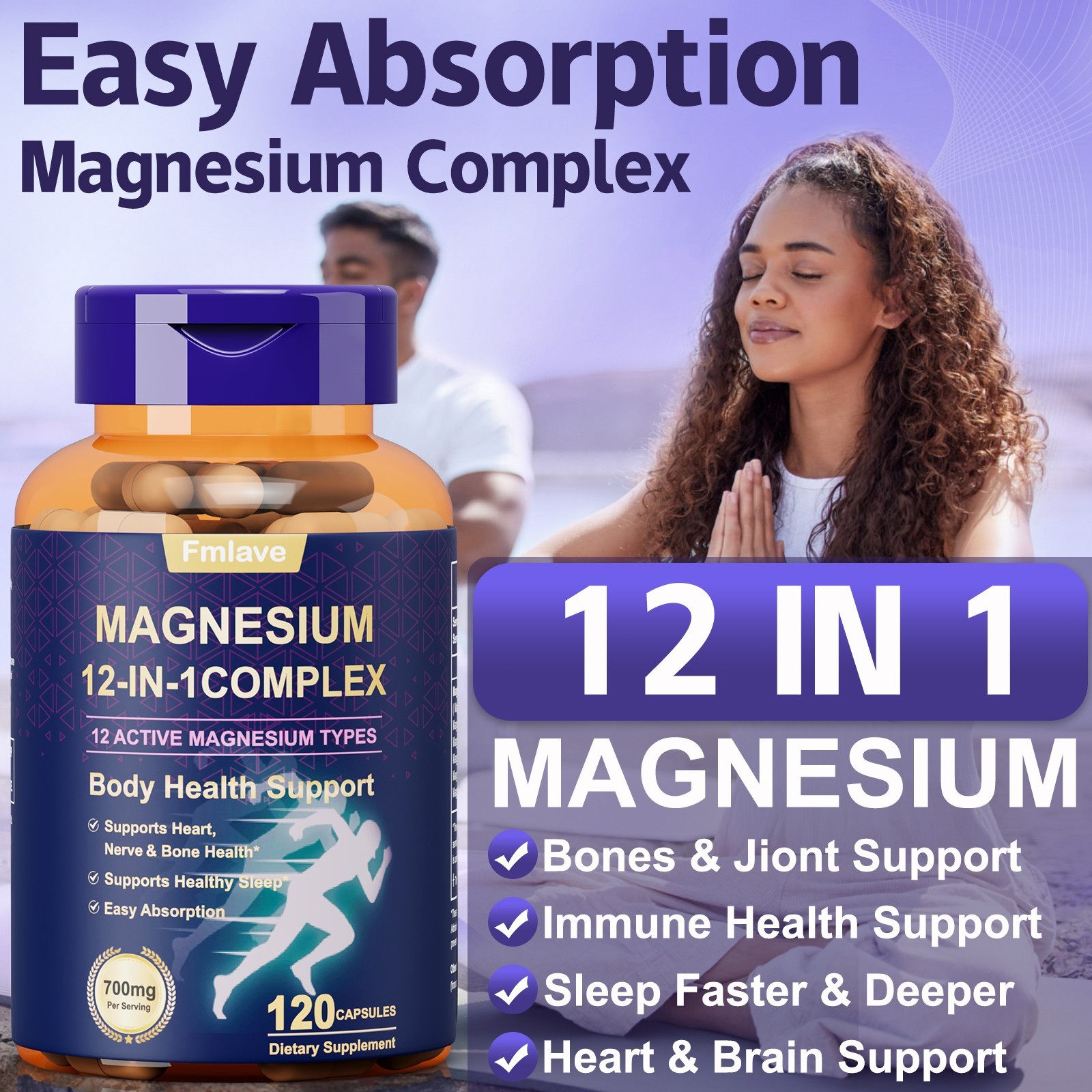 12 in 1 Magnesium Complex Supplement: 700mg of 12-element Magnesium, 120 caps