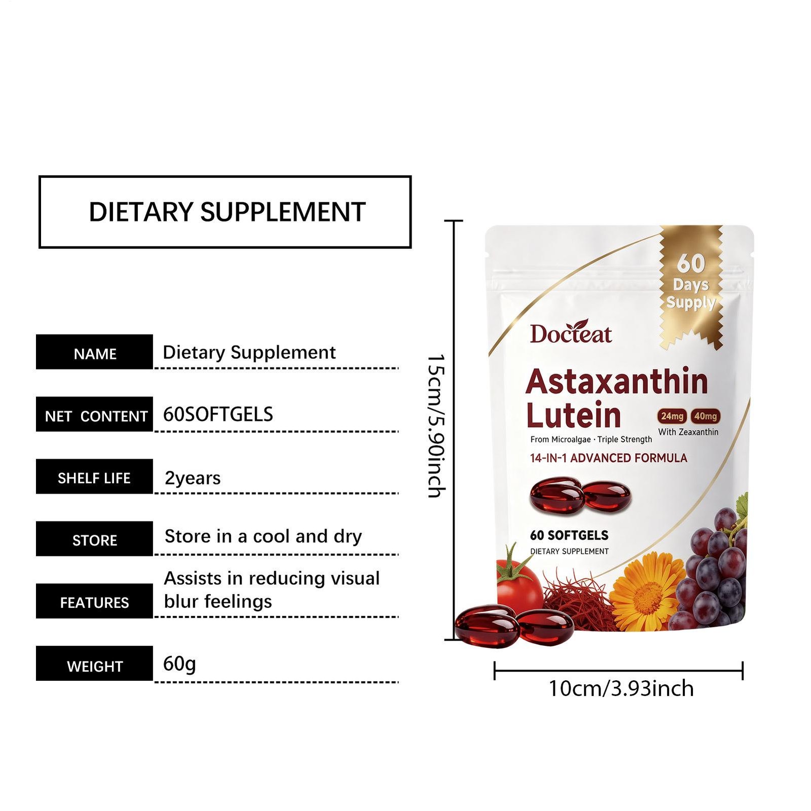 Astaxanthin 14-in-1 24mg & Lutein 40mg with Zeaxanthin Supplements