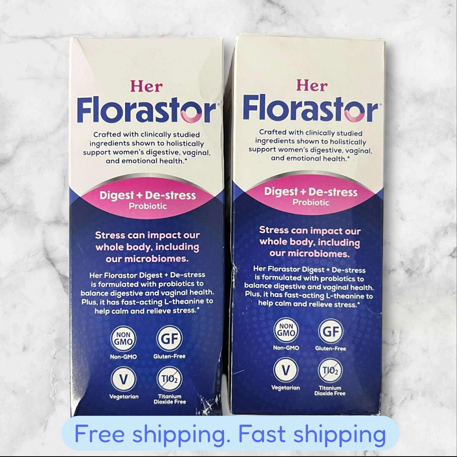 LOT OF 2 HER FLORASTOR BALANCED BENEFITS DIGEST DE-STRESS PROBIOTIC 30ct 2026+