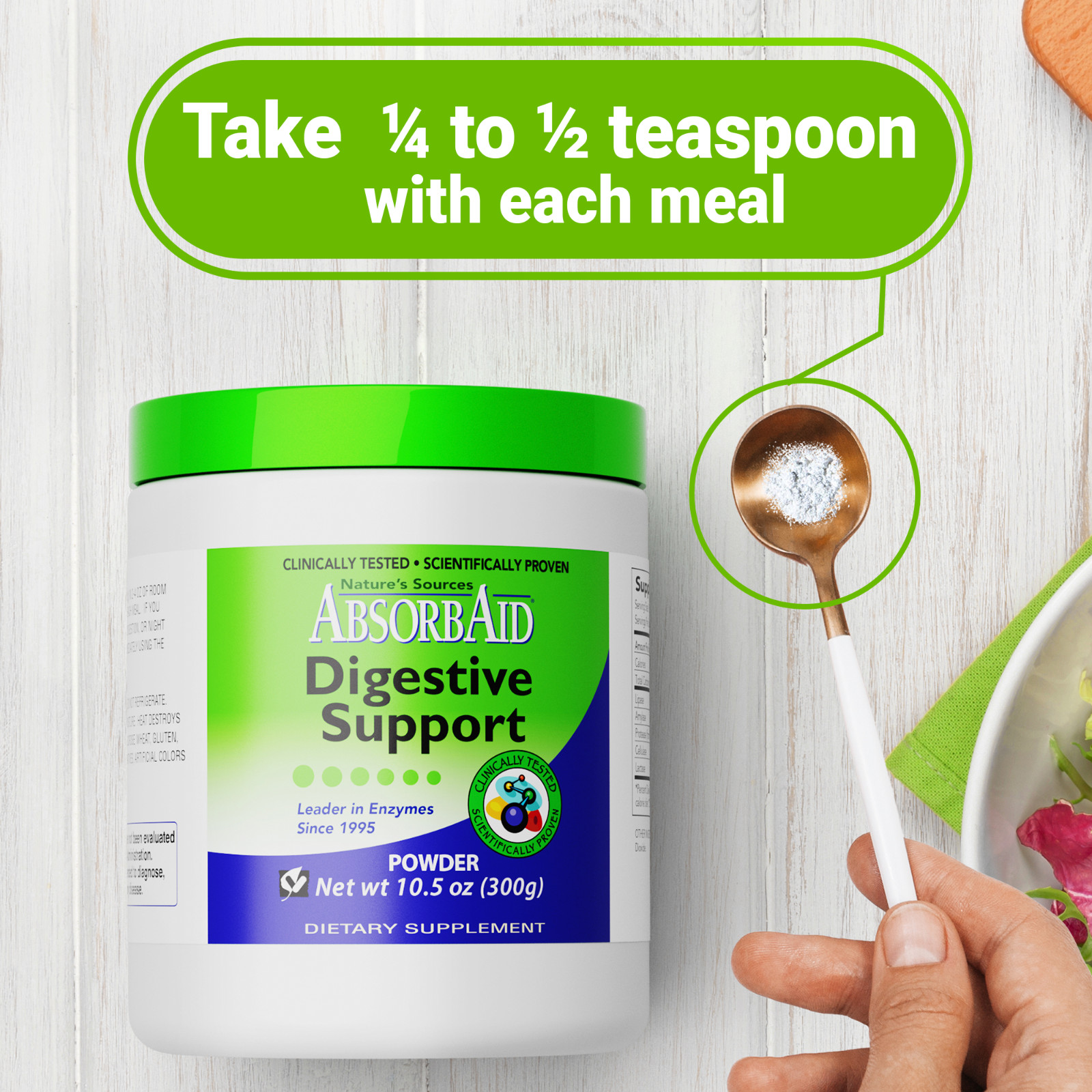 AbsorbAid 300g Powder -Natural Digestive Enzymes for gas, bloating & acid reflux