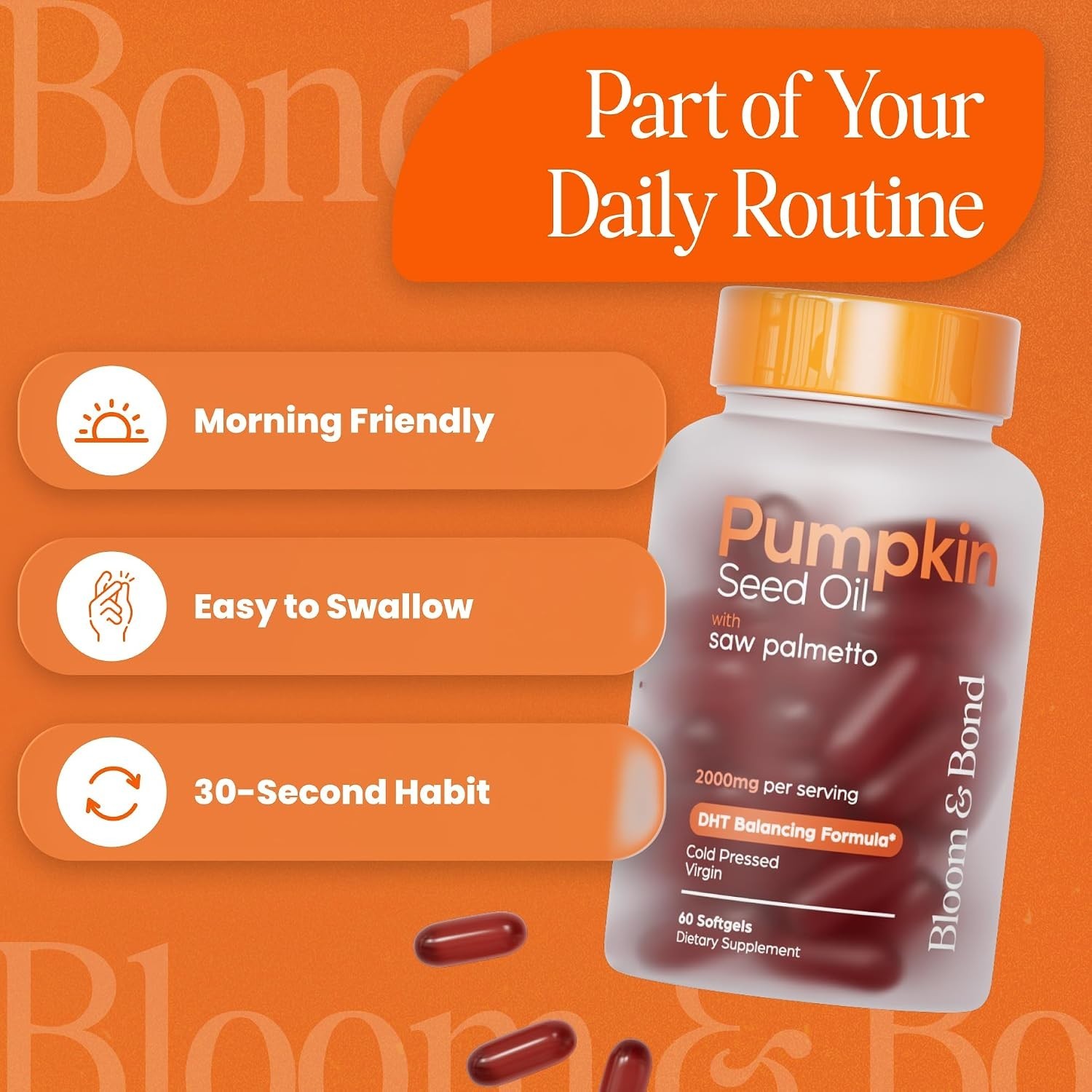 Pumpkin Seed Oil with Palmetto 2000mg Organic Softgels Bloom & Bond | Pack of 2