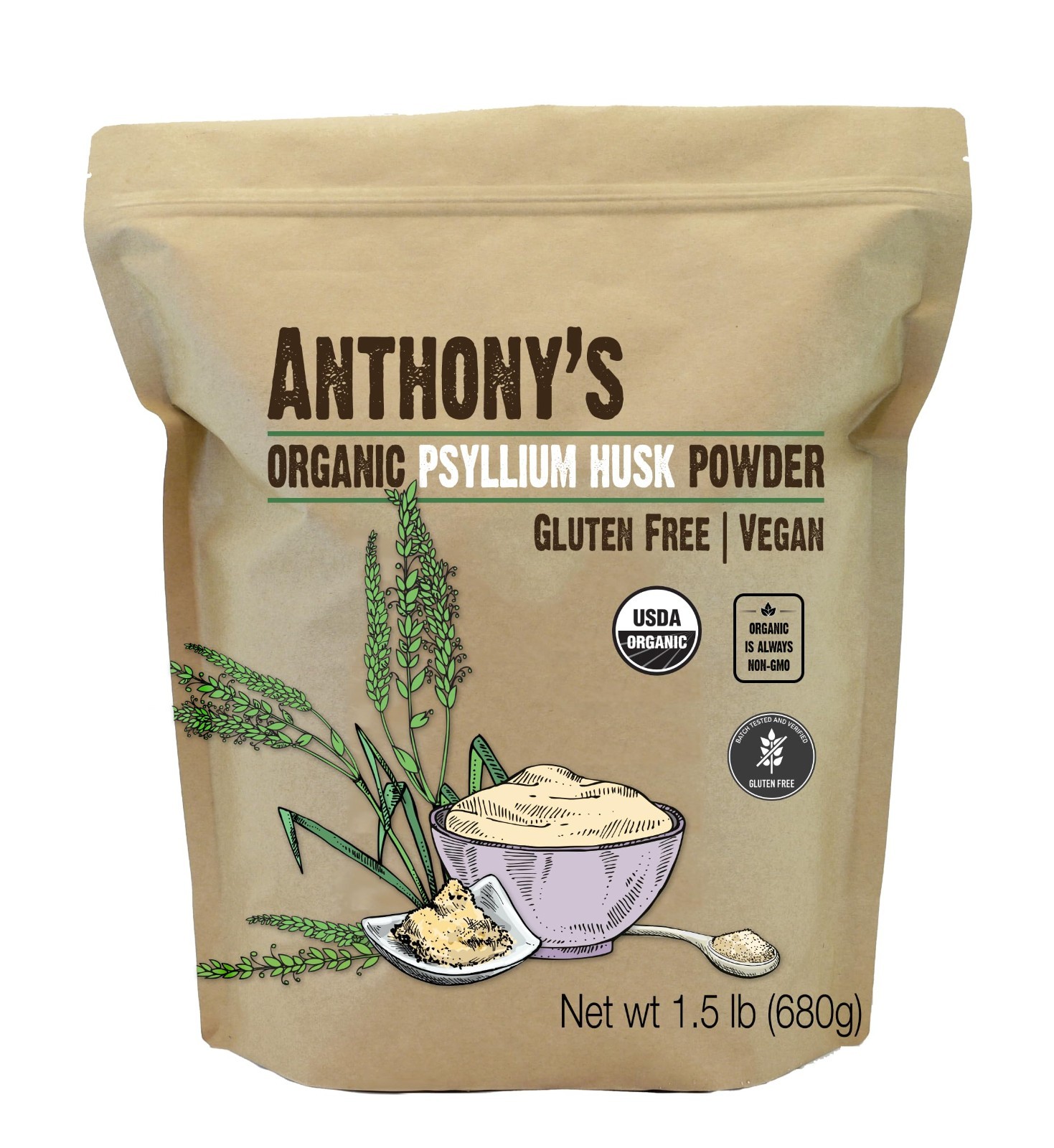Organic Psyllium Husk Powder 1.5 lb – Gluten Free, Non-GMO, Keto, Fiber Suppleme