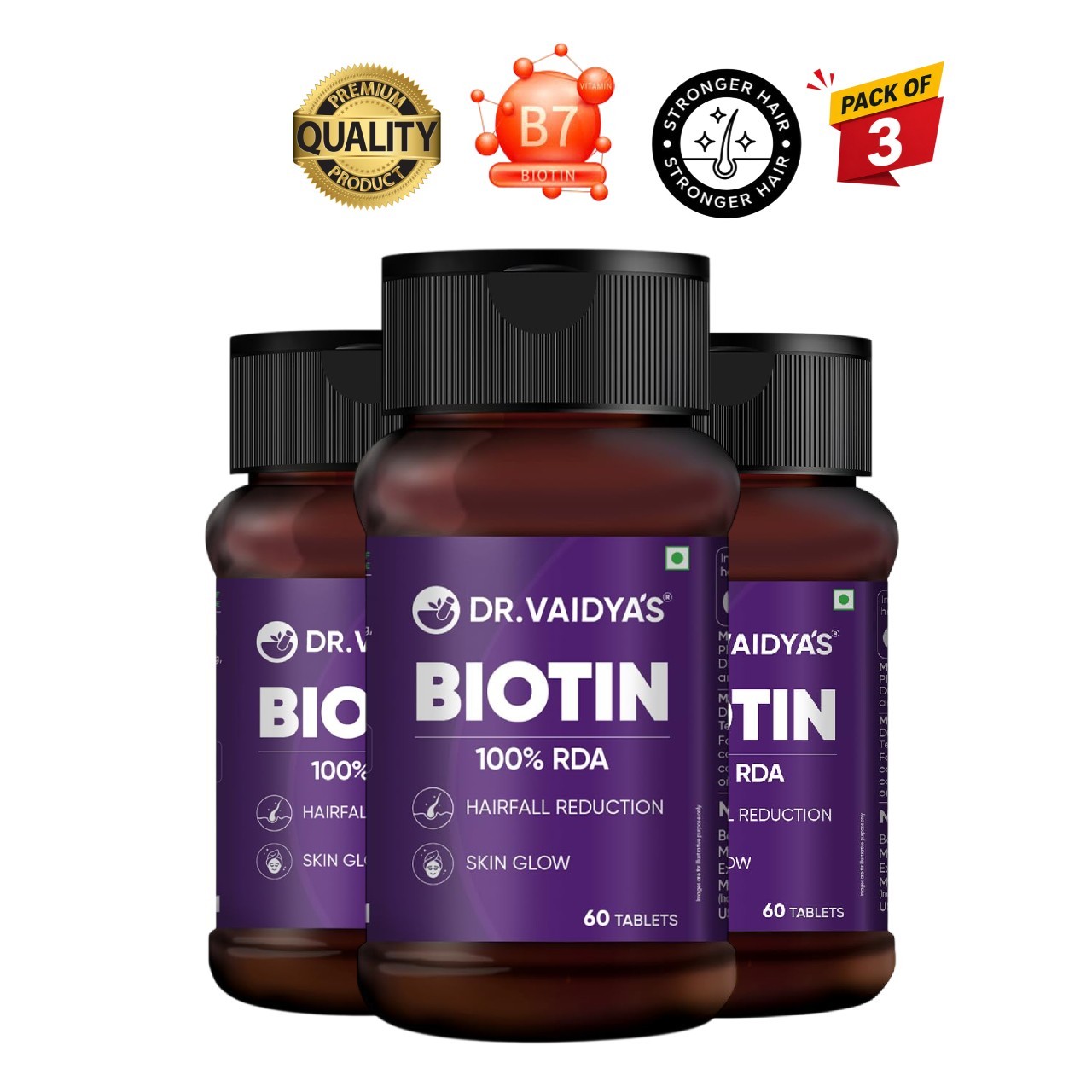3 Pack Dr. Vai.dya’s Biotin Amla Bhringraj 60 Veg Tablets