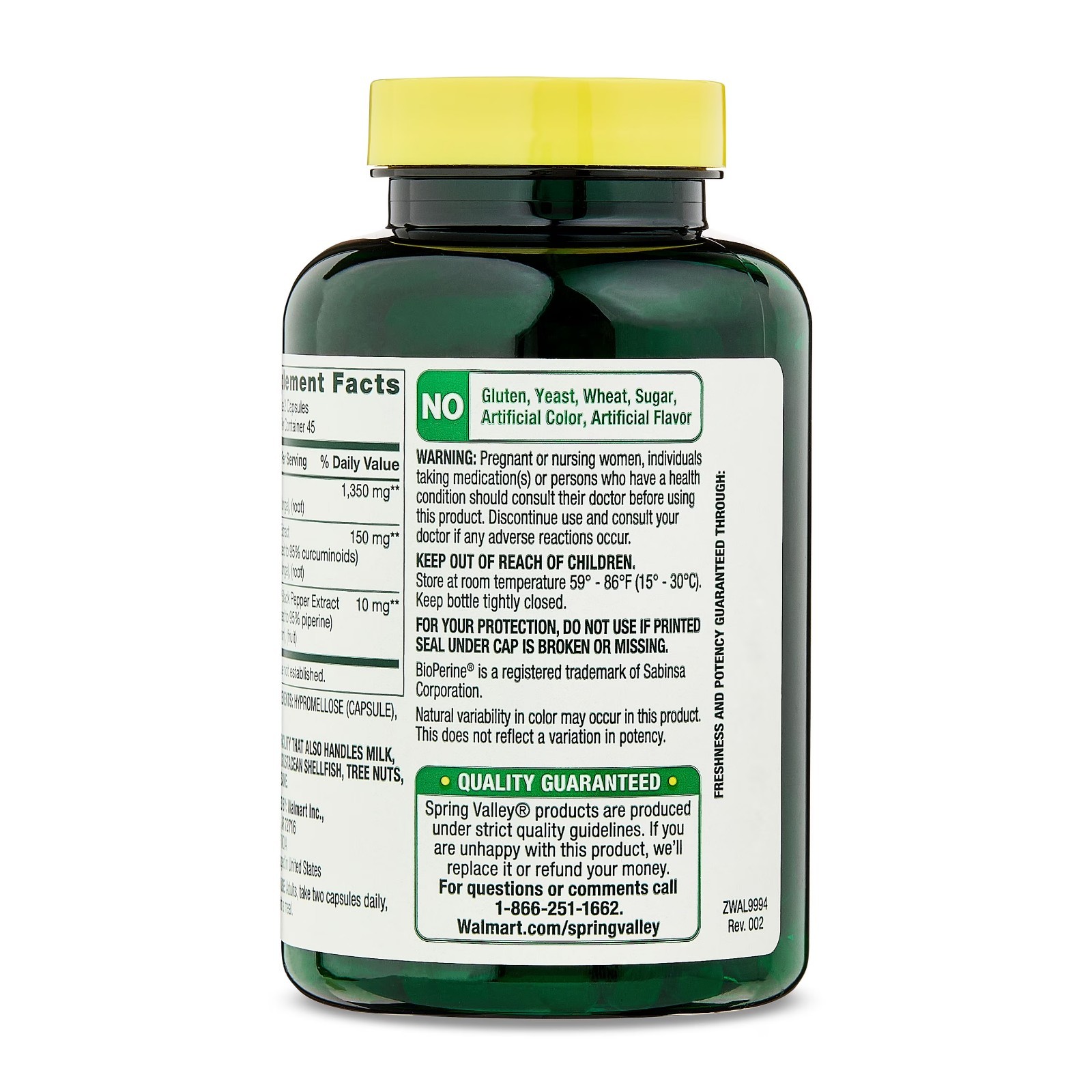 Spring Valley Ultra Strength Turmeric Curcumin Dietary Supplement 1,500 mg 90 Ct