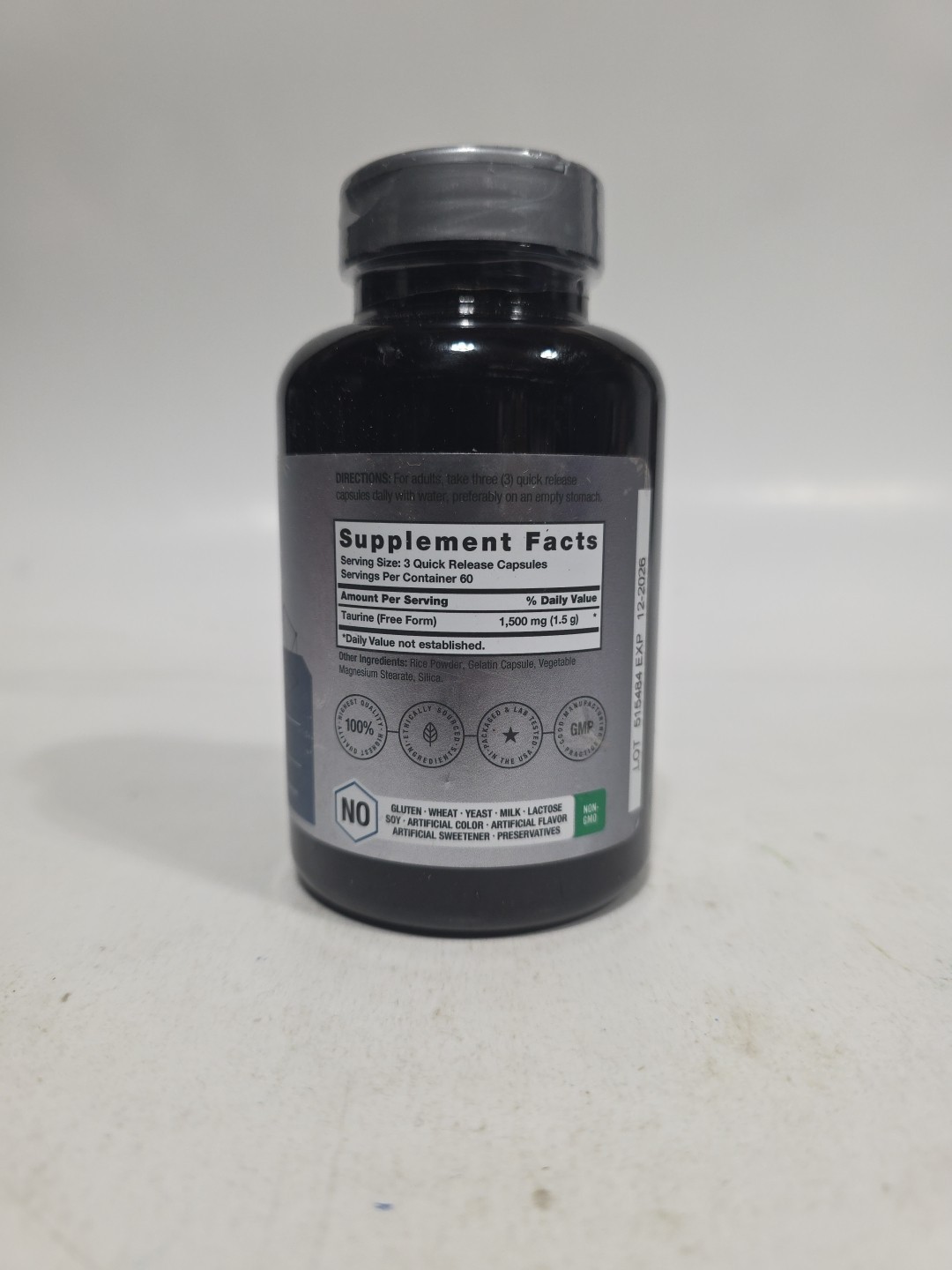 Horbäach Taurine Supplement 1500Mg | 180 Cap | Non-Gmo, Gluten Free |EXP 12/26|