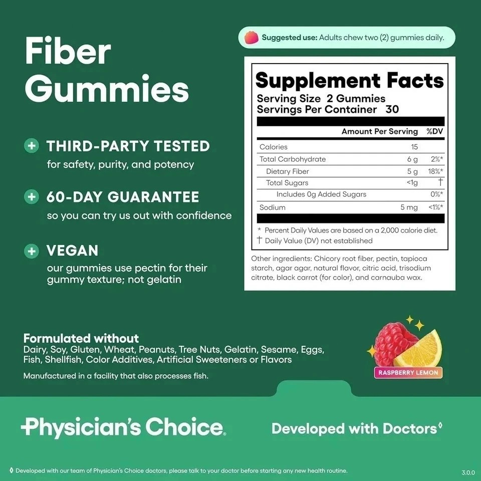 Physician’s Choice Fiber Gummy Vitamins 3-Pack: Digestive Wellness & Regularity
