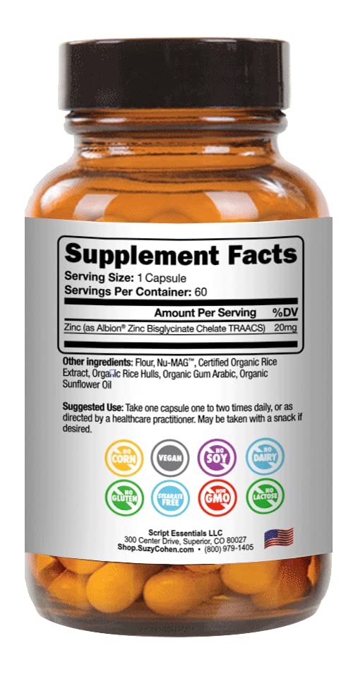 Chelated Zinc Supplements 60 Capsules Gentle Stomach Healthy Cell Growth