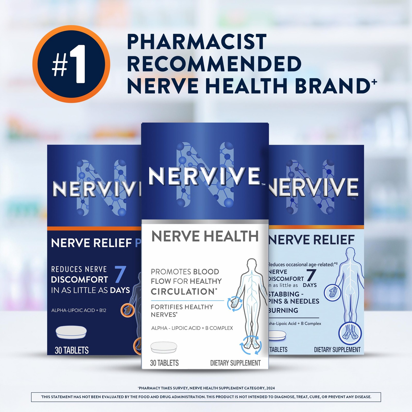 Nervive Nerve Health, Alpha Lipoic Acid, 30 Count (Pack of 1), No Color
