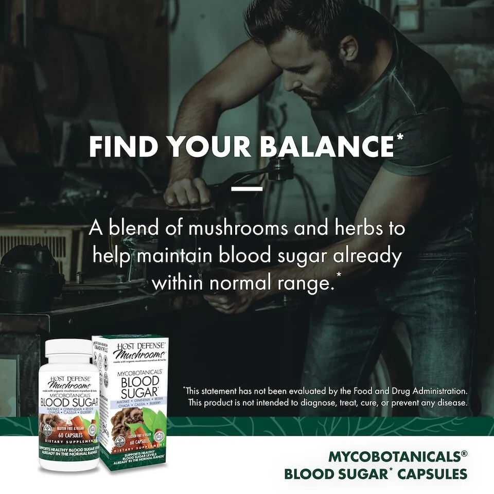Host Defense MycoBotanicals Blood Sugar 60 Veg Caps Organic Fungi Perfecti
