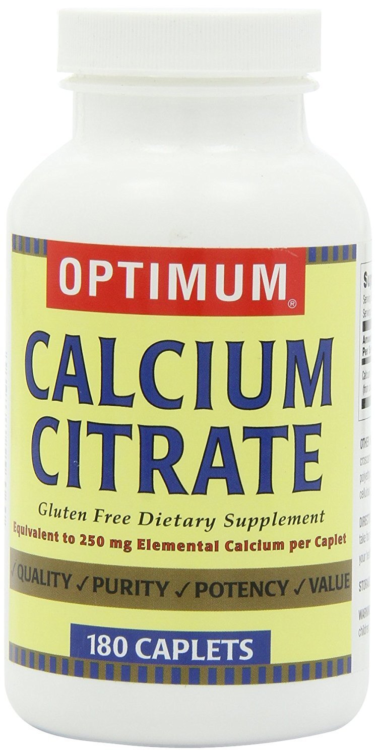 Optimum Calcium Citrate Dietary Supplement Caplets Supports Bone Health 180 Each