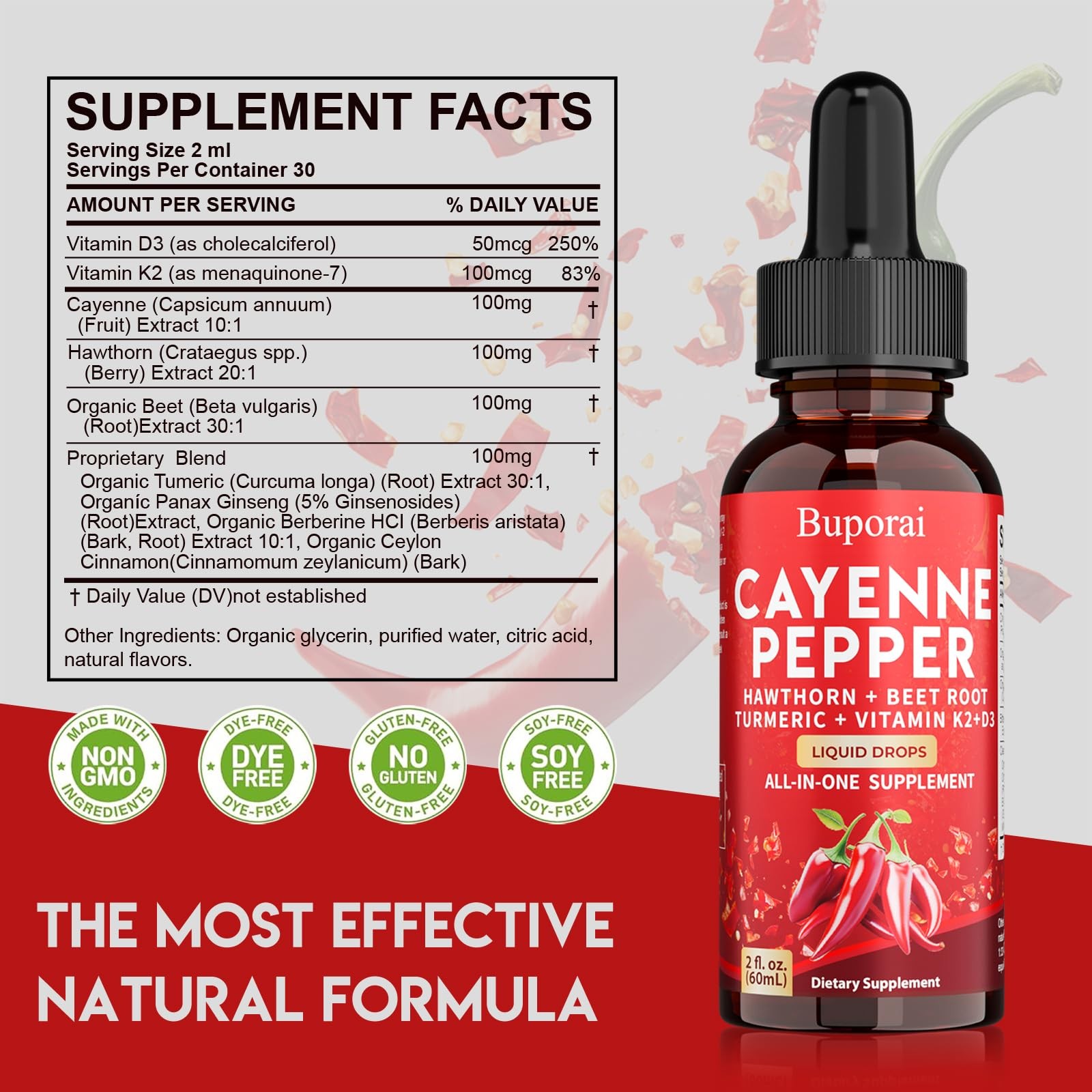 Buporai Cayenne Pepper Drops, Extract 2 Fl Oz (Pack of 1)