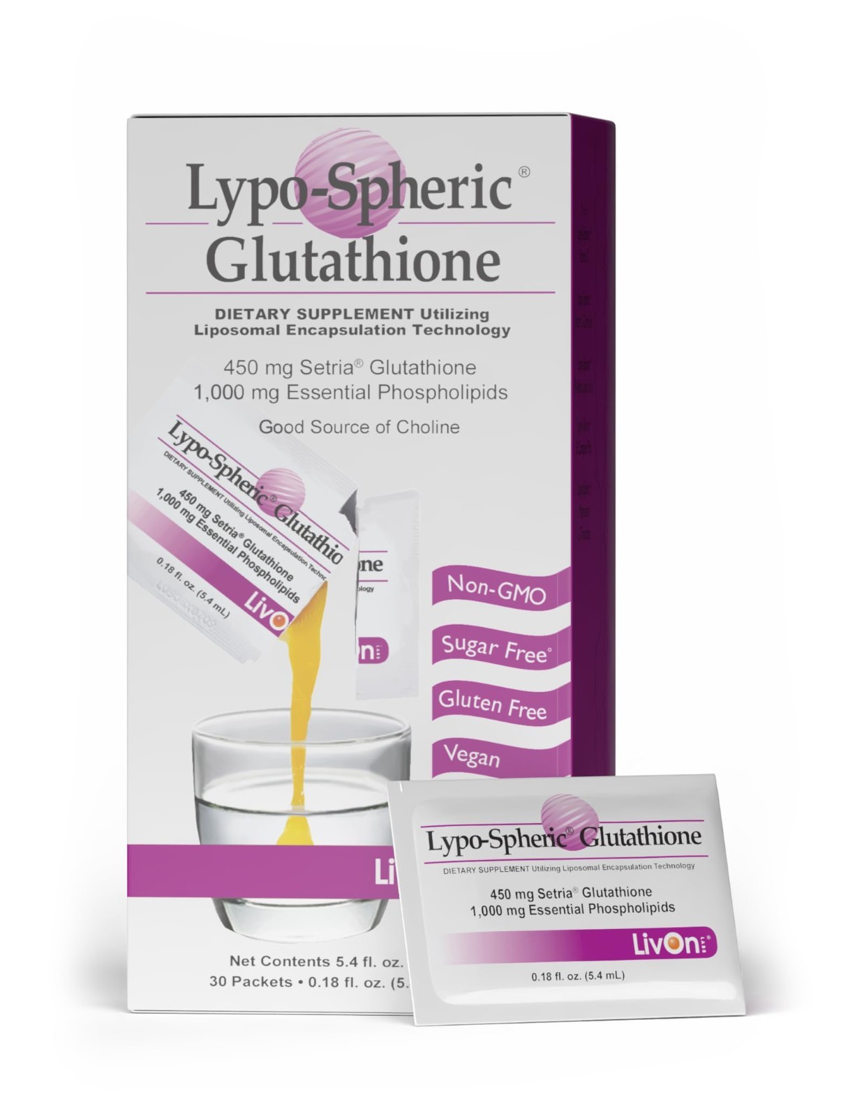Lypo-Spheric Glutathione 450mg – 30 Packets, Liposome Encapsulated, Non-GMO, Max