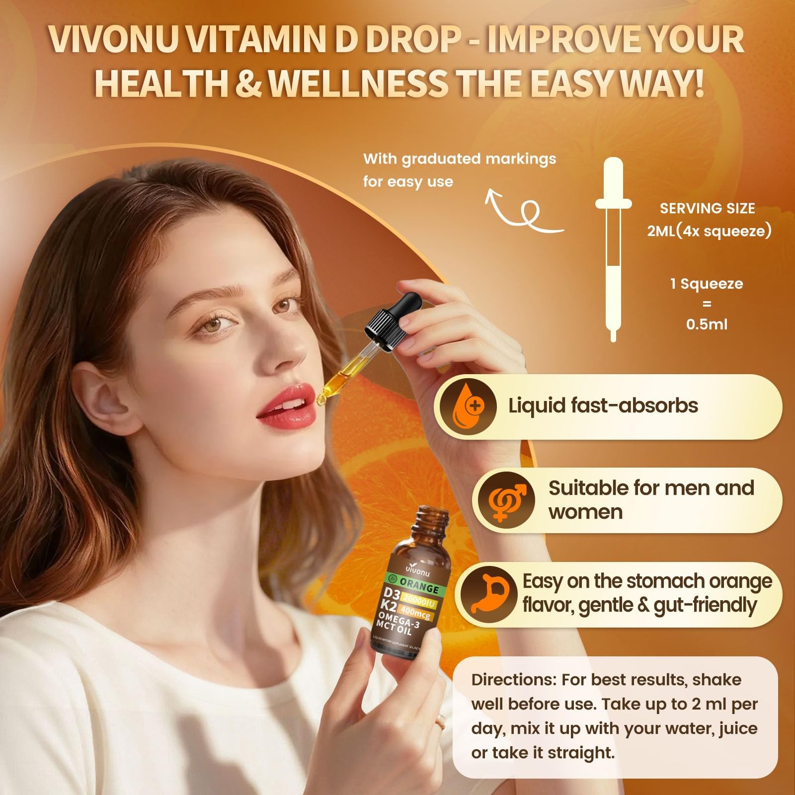 Vitamin D3 K2 Drops, 20000 IU & 2 Fl Oz (Pack of 1), 2 1)