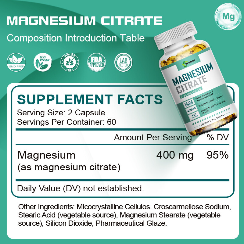 3×120pcs Magnesium Citrate High Absorption – Constipation Relief & Nerve Health