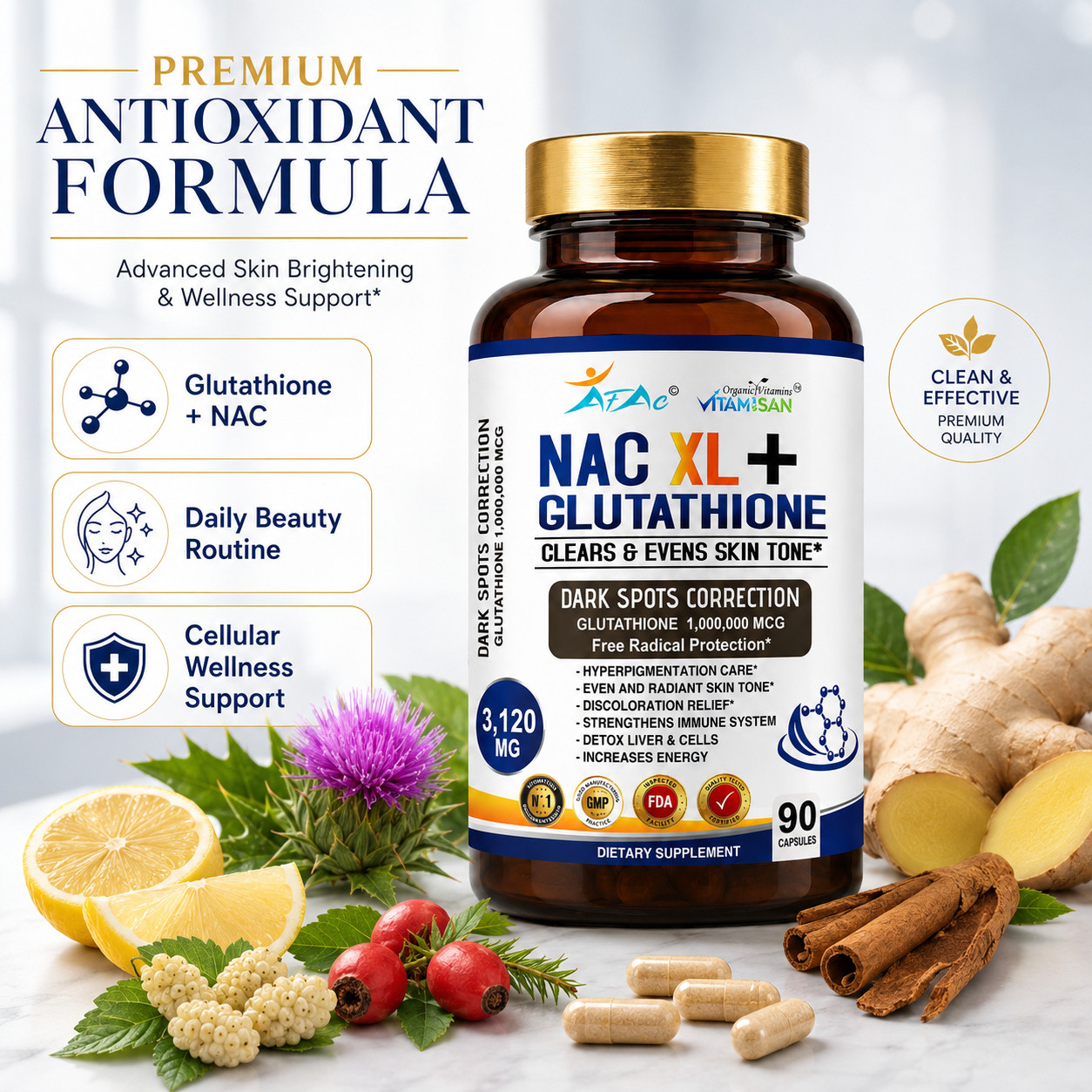N-Acetyl L-Cysteine ( NAC) 180 CAPS Gluten free 3120Mg 2 bottles Non GMO 180 cap