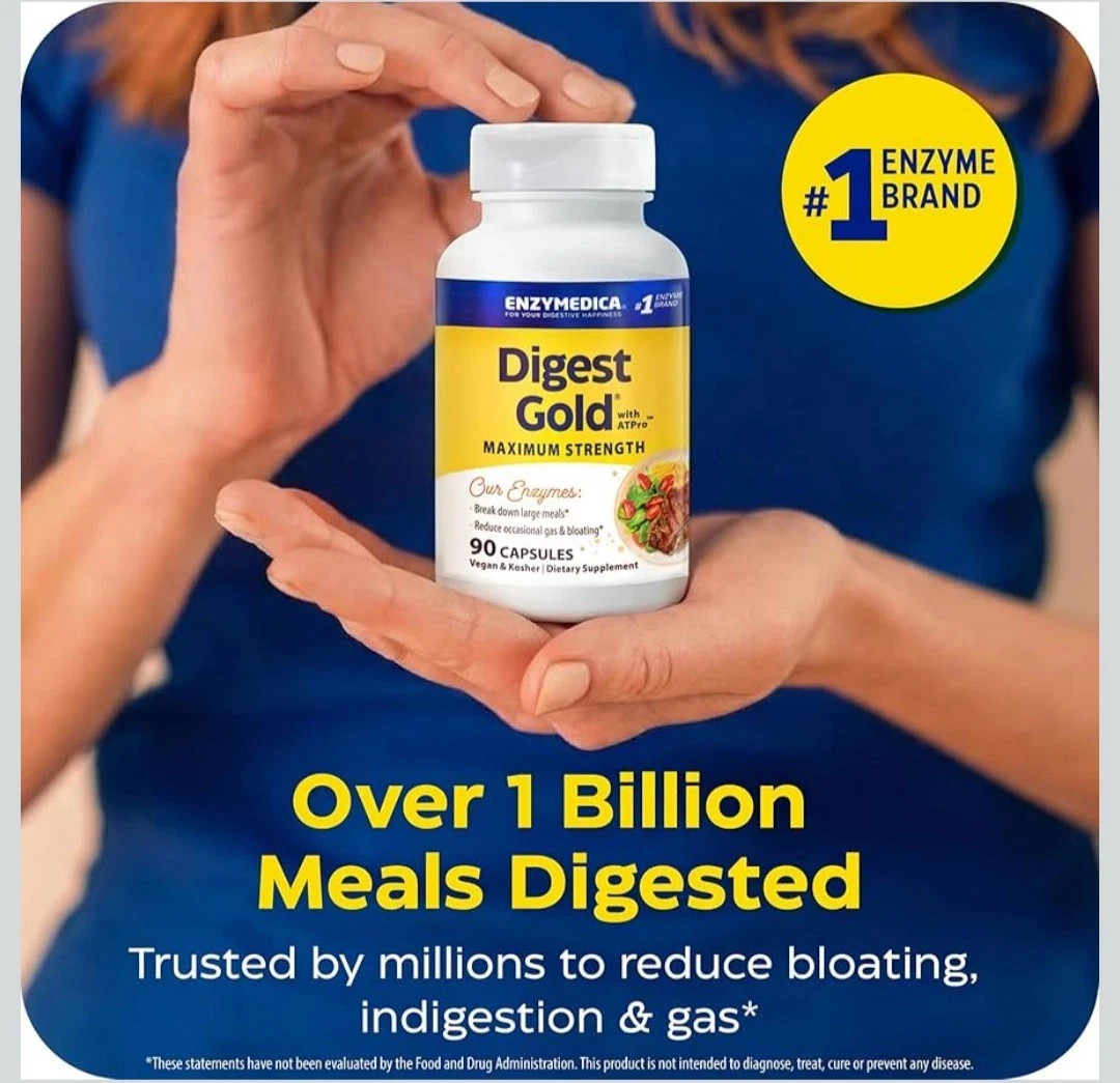 Digest Gold ATPro: Max Strength Enzymes for Large Meals & Bloating Relief, 90 Ct