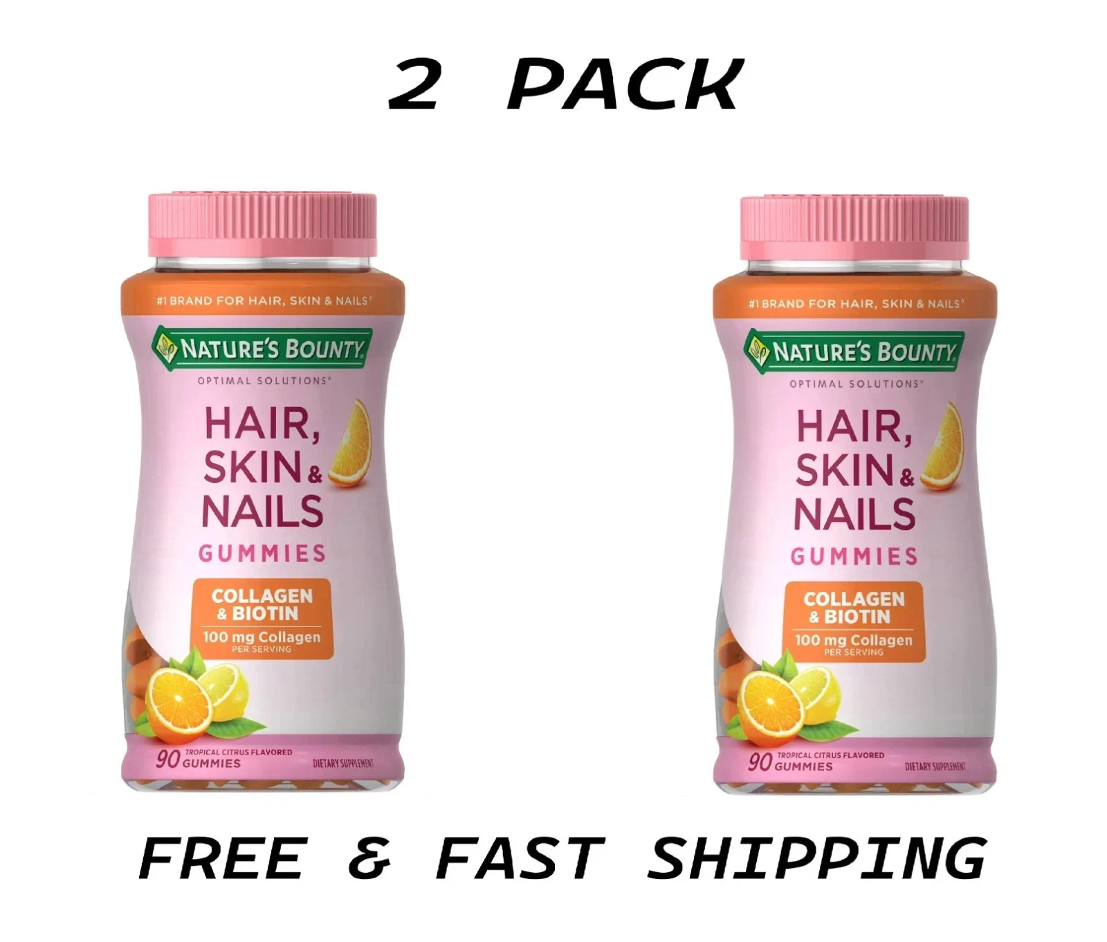(2 PACK)Nature’s Bounty Hair Skin and Nails, Collagen and Biotin, Gummies, 90 Ct
