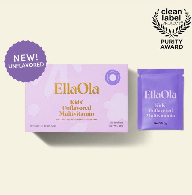 EllaOla Kids’ Essential Unflavored Multivitamin 4+ Years Old, 30 Stick Packs