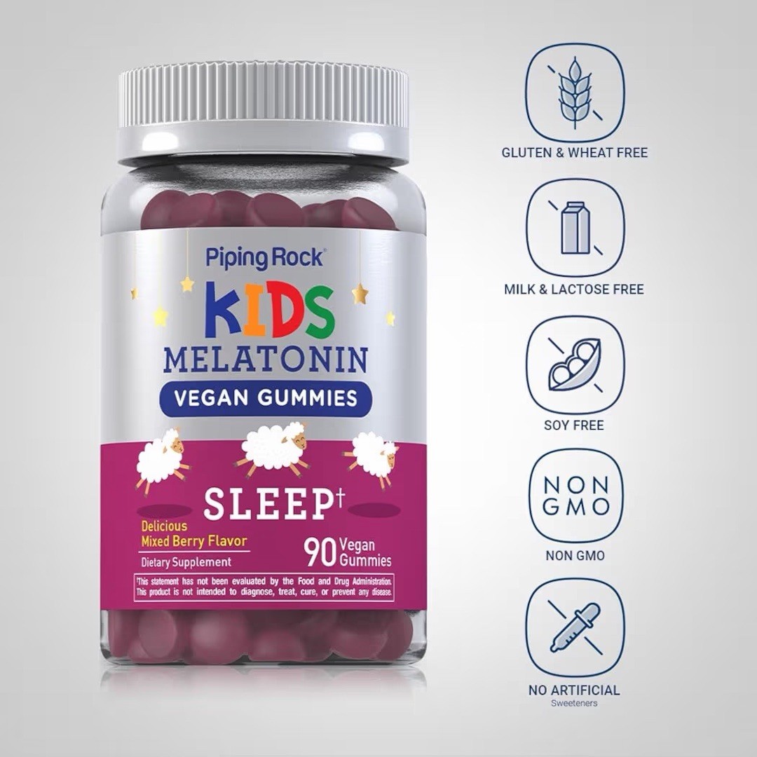 Kids Melatonin Gummies 1mg 90Count Mixed Berry Sleep Support Vegan Non-GMO Glute